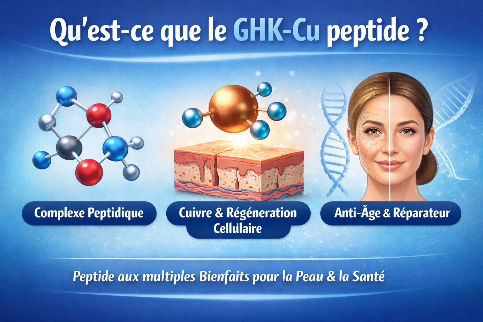 ghk cu bienfaits Le GHK-Cu est l'un des actifs les plus étudiés de la médecine régénérative  moderne. Ses bienfaits s'étendent de l'amélioration de la texture de la  peau à la santé du cuir chevelu, en